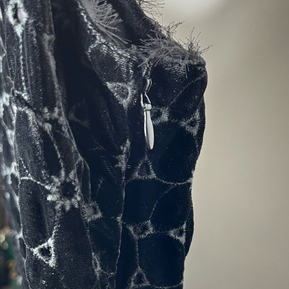 Free People Women’s Beaded Black Velvet Mini Shift Dress - Picture 9 of 15